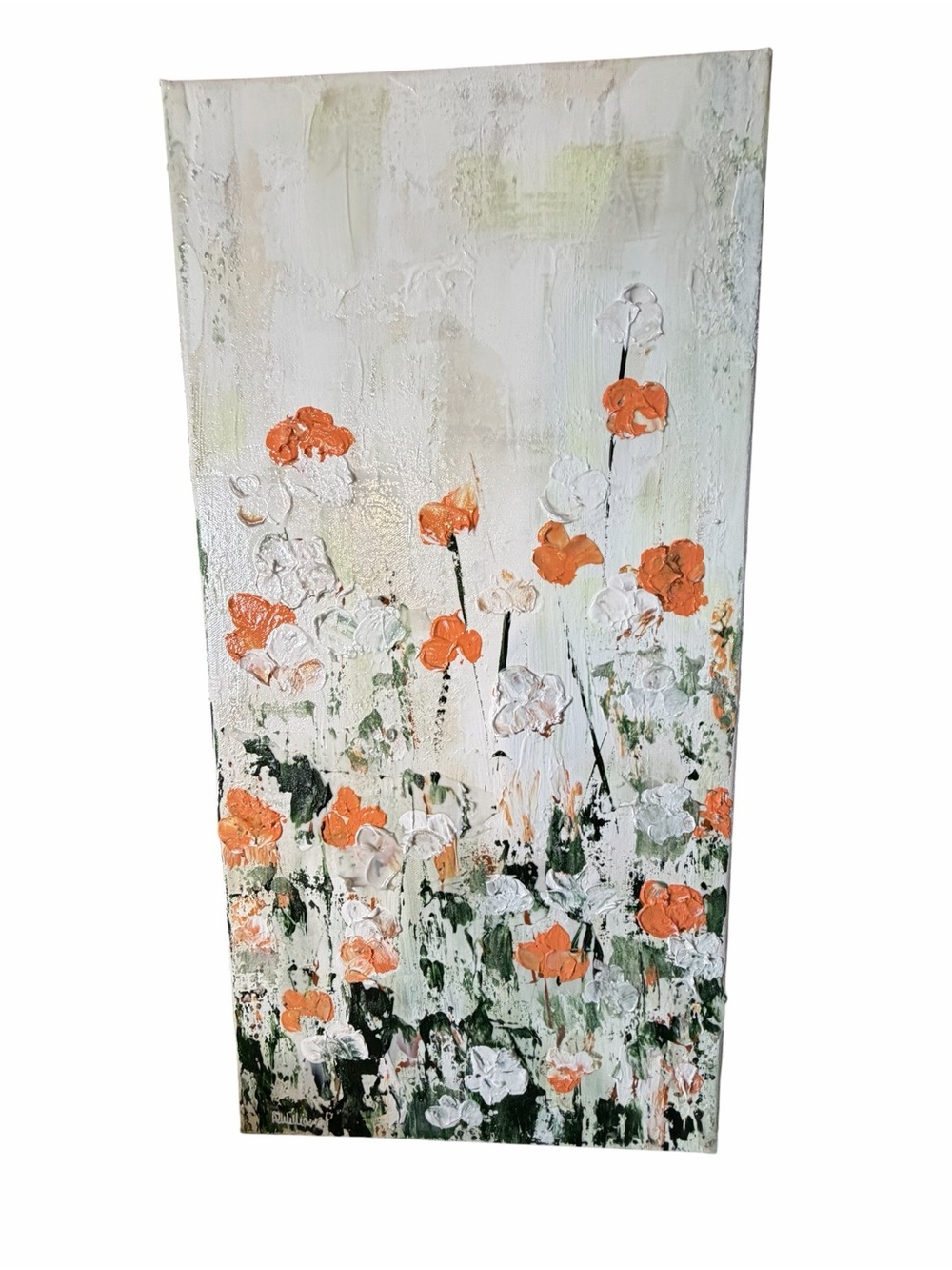 Original Artwork Acrylic’s On Canvas Textured Coral White Floral 12 x 24"